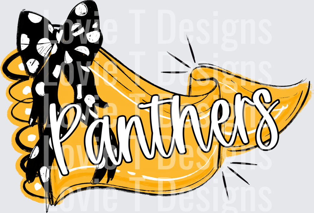 PANTHERS YELLOW PENNANT AND BLACK DOT BOW