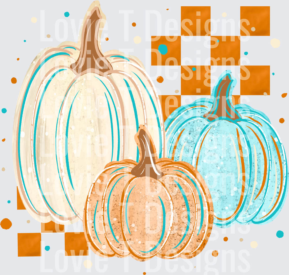 3 Pumpkins With Checker 2 fall DTF transfer design