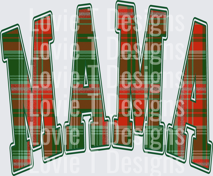 Mama Christmas plaid varsity DTF transfer design