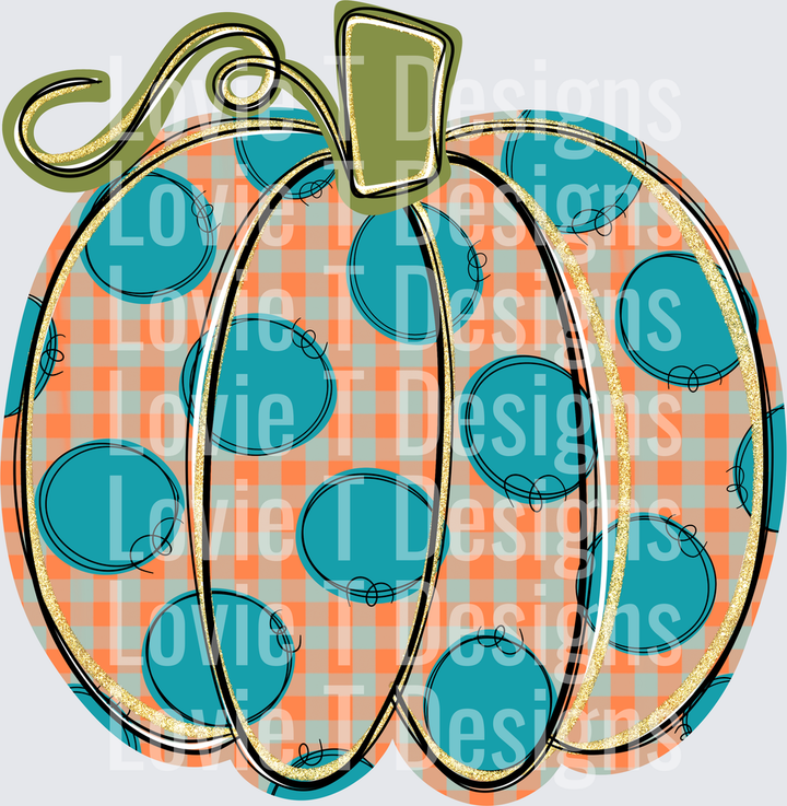Teal Dots Pumpkin DTF transfer