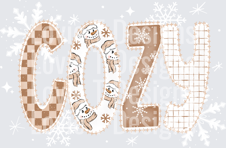 Cozy Snowman Letters DTF transfer design