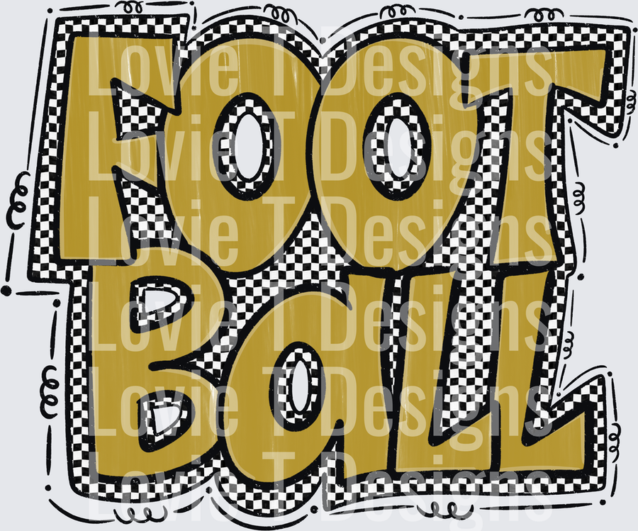 Preppy Football Gold and Black Checkered Bold Block Letter Word Art