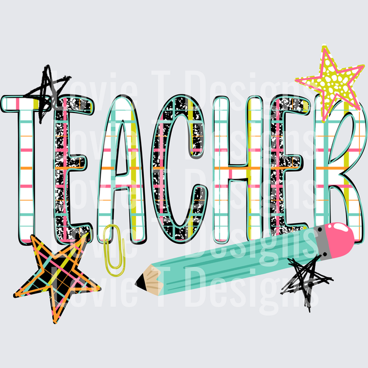 Teacher with Stripe School Pattern – DTF Transfer