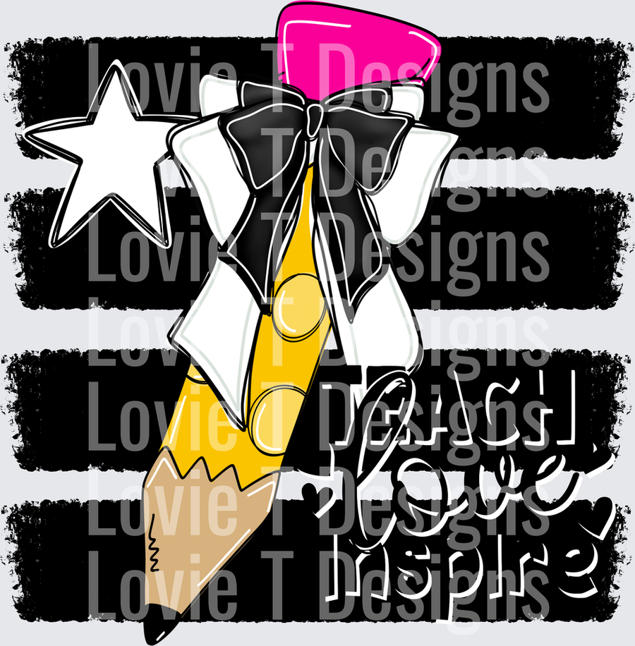 Teach Love Inspire Pencil with Black Bow and Star on Black Stripe