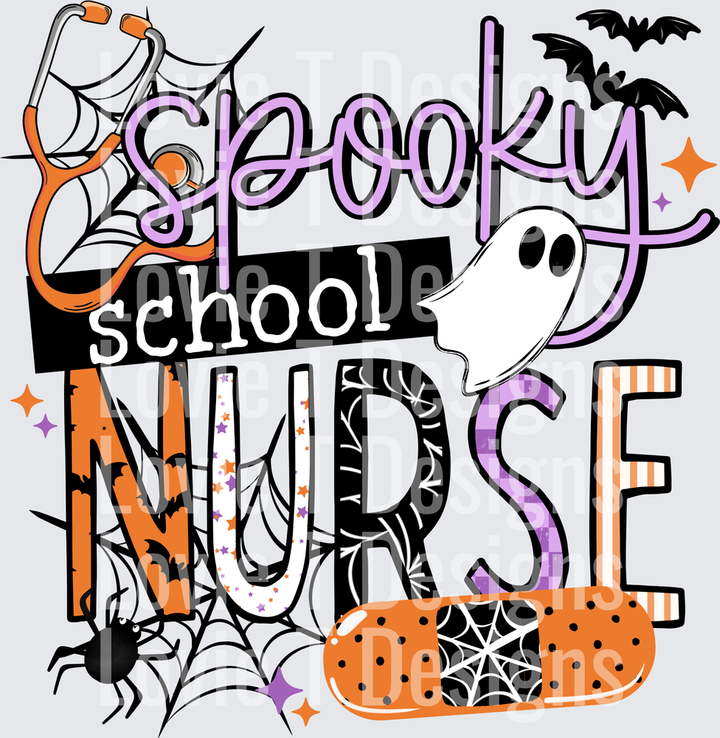 SPOOKY SCHOOL NURSE BLACK Halloween DTF transfer design