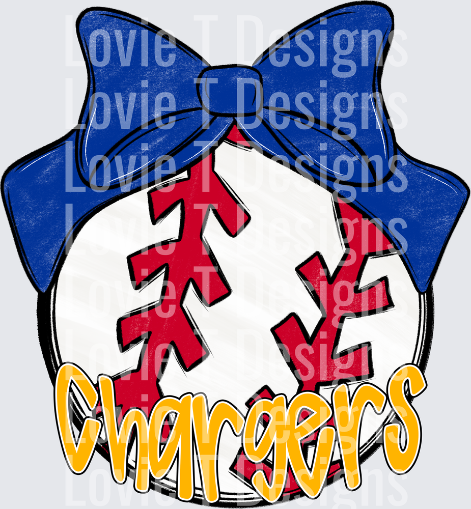 BASEBALL WITH ROYAL BOW CHARGERS YELLOW GOLD