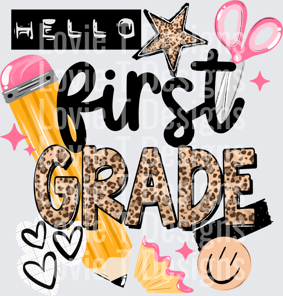 A Hello First back to school DTF transfer design