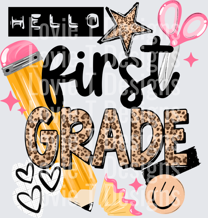 A Hello First back to school DTF transfer design