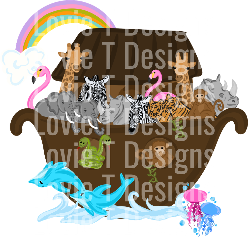 Noah's Ark with Rainbow and Animals Design