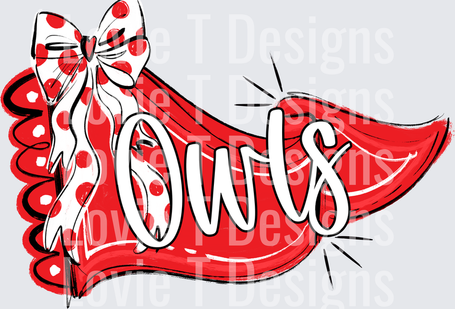 OWLS RED PENNANT AND RED DOT BOW