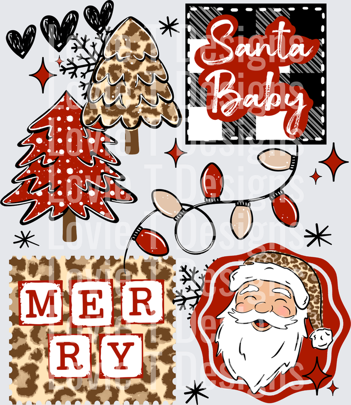 Leopard Christmas Collage (Light Skin Tone Santa) DTF transfer design