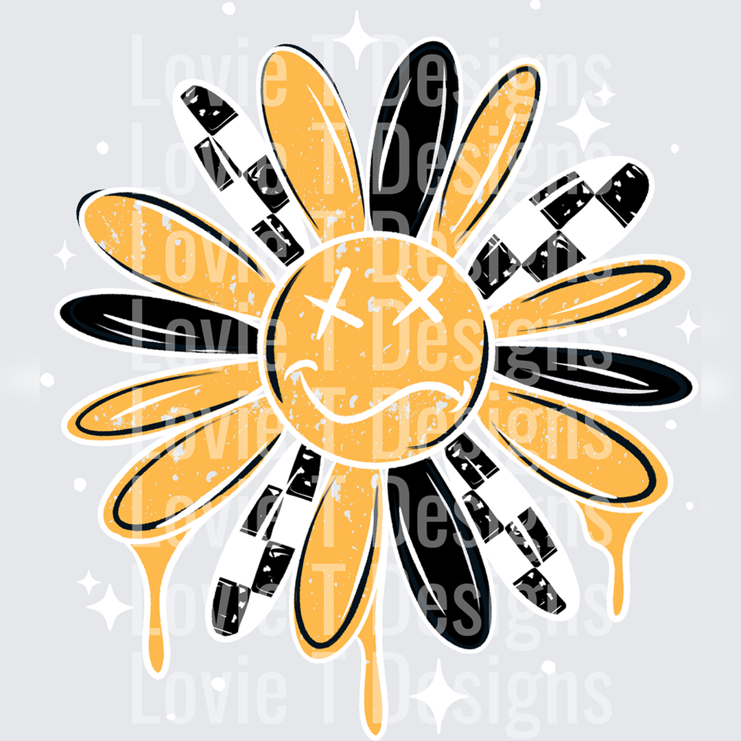 Drippy Checker Flower White – DTF Transfer – product image
