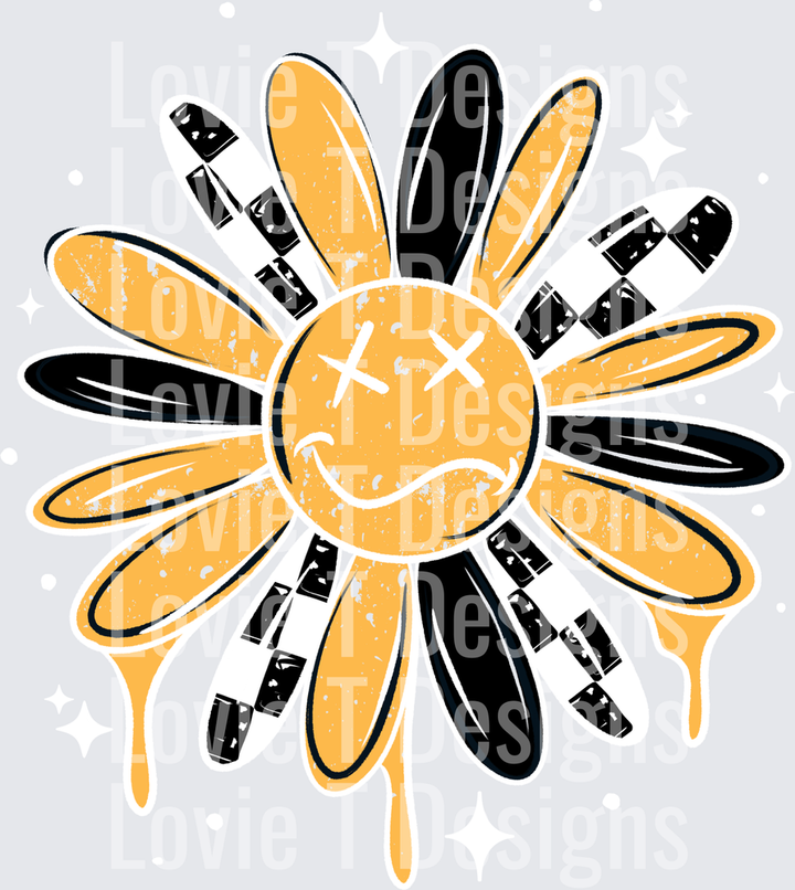 DRIPPY CHECKER FLOWER WHITE everyday DTF transfer design