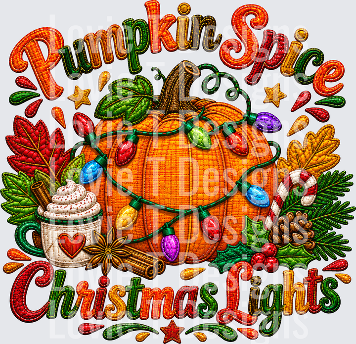 Pumpkin Spice & Christmas Lights DTF transfer
