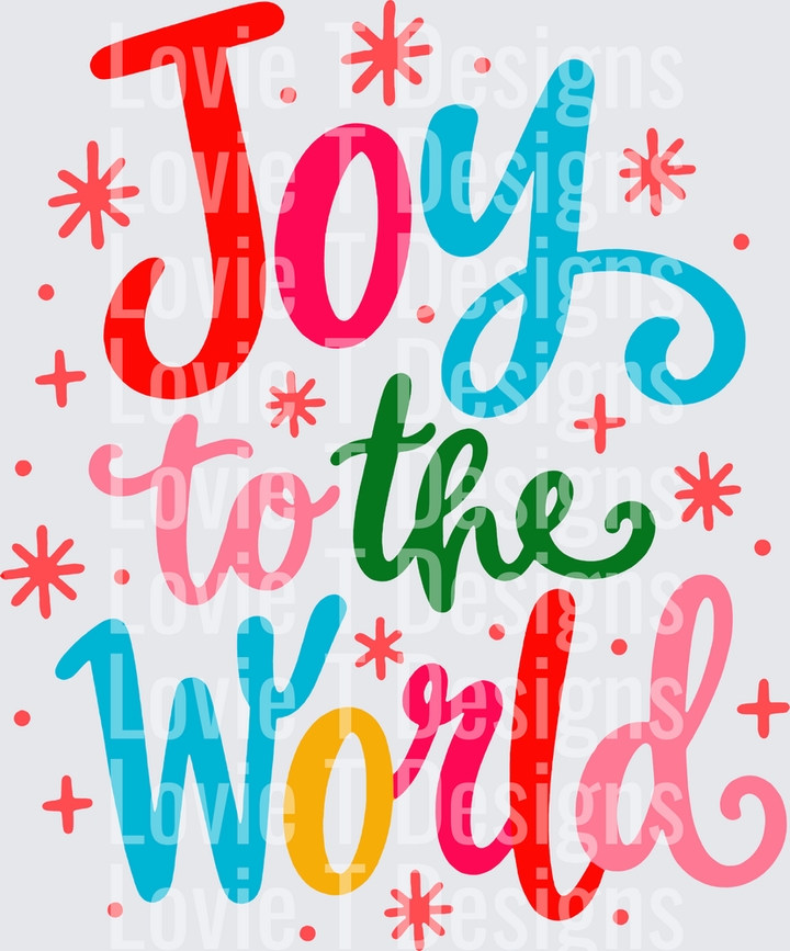 Joy to the World colorful script Christmas DTF transfer design