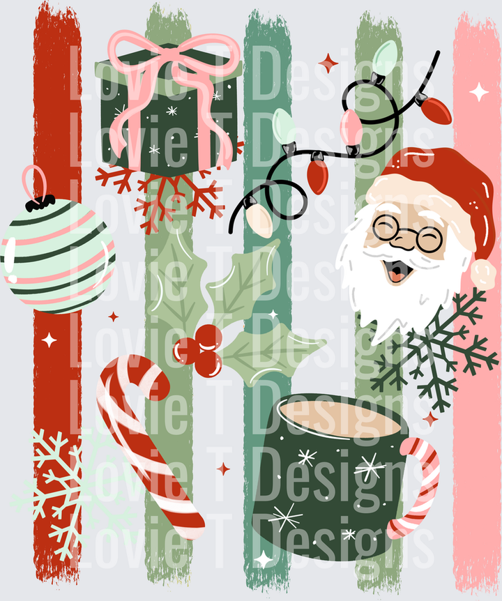 SANTA GIFTS LIGHT SKIN STRIPES Christmas DTF transfer design