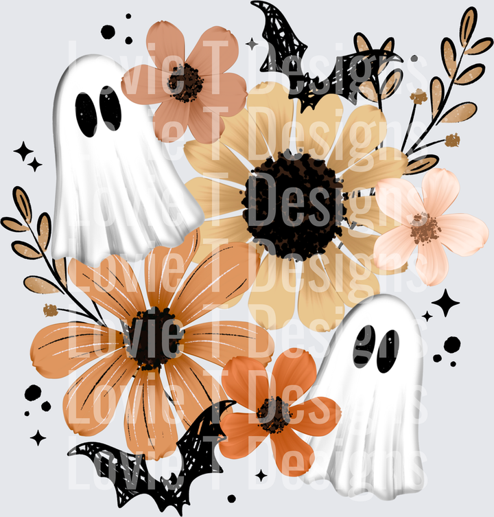 Ghost Florals fall DTF transfer design