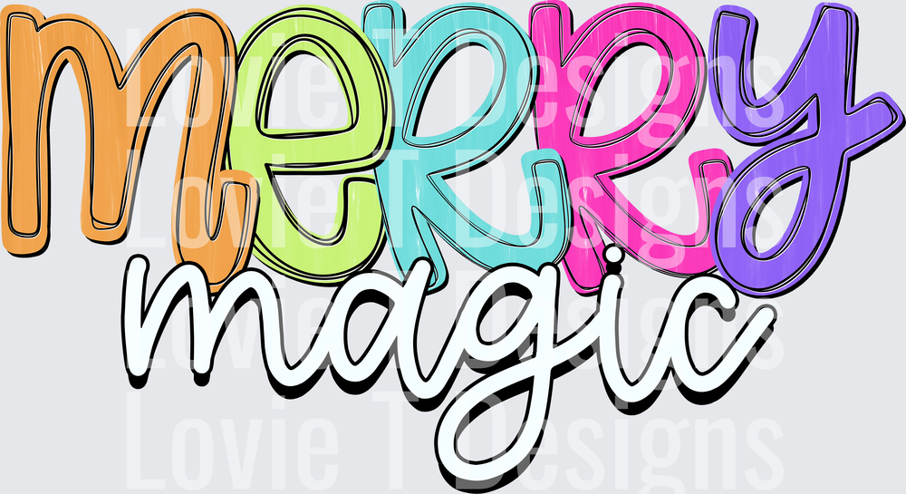 Merry Magic Script Christmas DTF transfer design