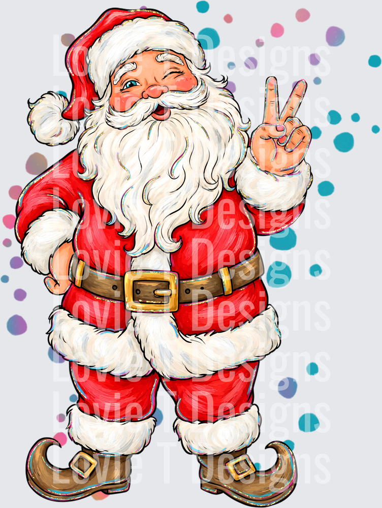 Santa Peace Sign No Words Christmas DTF transfer design