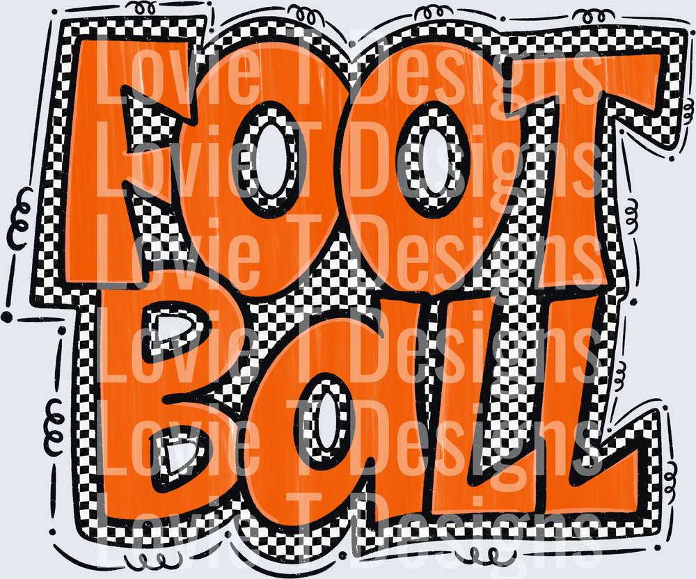 Bold Orange Football Word Art with Black and White Checkered Border Preppy Star Football