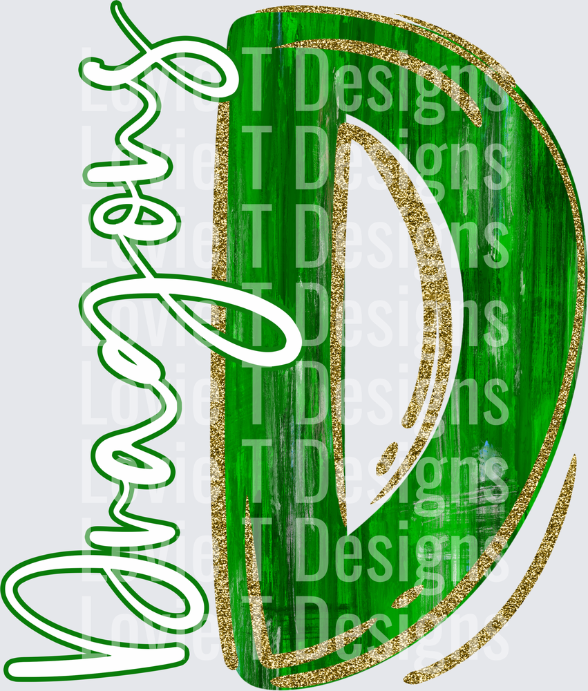Green and gold D Dragons