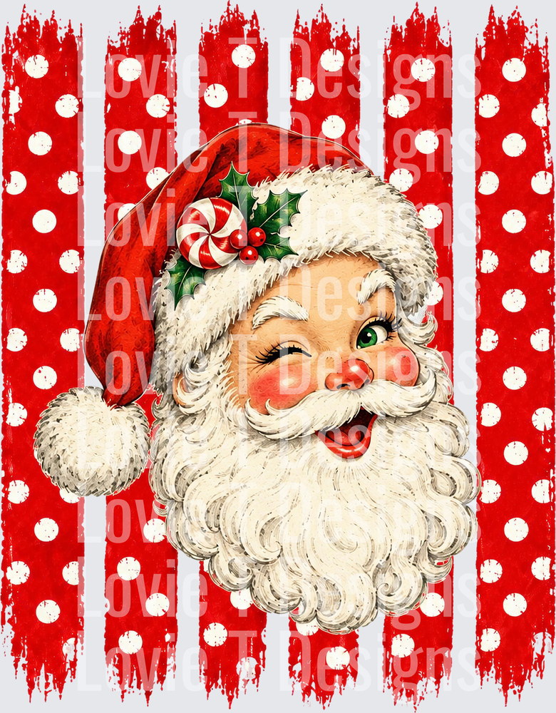 Vintage Santa Red Polka Dot Stripes DTF transfer design