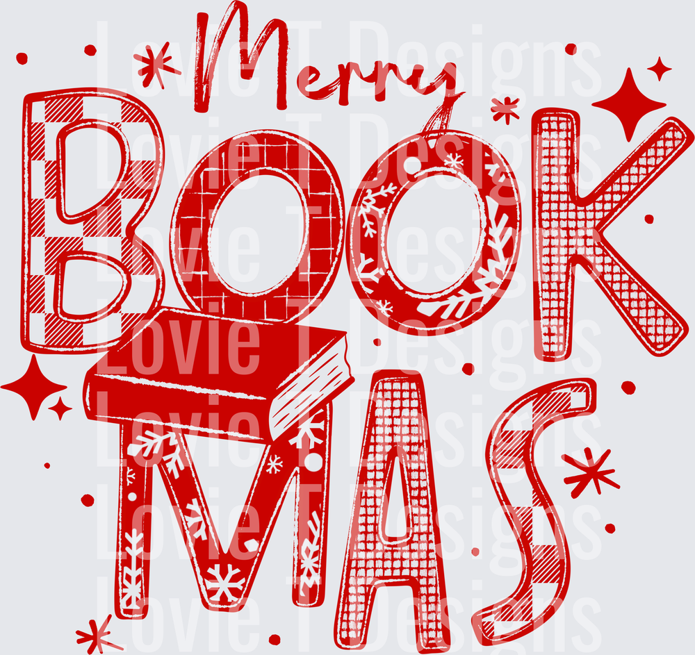 Merry Bookmas Patterned Letters (Red) DTF transfer design