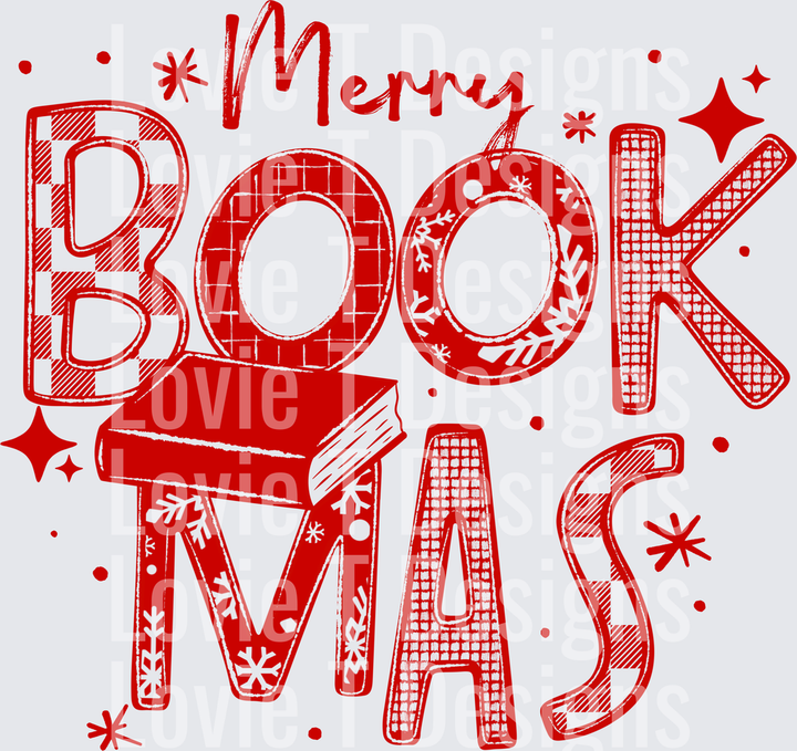 Merry Bookmas Patterned Letters (Red) DTF transfer design