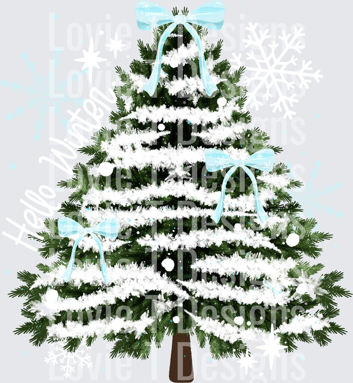 Hello Winter Snowy Tree DTF transfer design