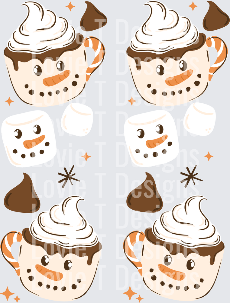 Hot Cocoa Snowman Mug Sleeve DTF transfer design
