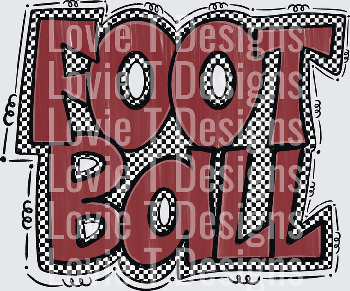 Bold Retro Football Checkered Block Letter Preppy Star Football Graphic with Black and White Checker Pattern Border football DTF transfer design