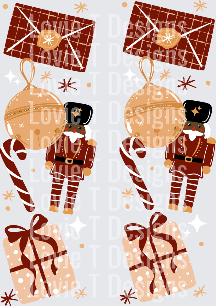 Tis the Season Nutcracker Collage Sleeves (Dark Skin Tone) DTF transfer design