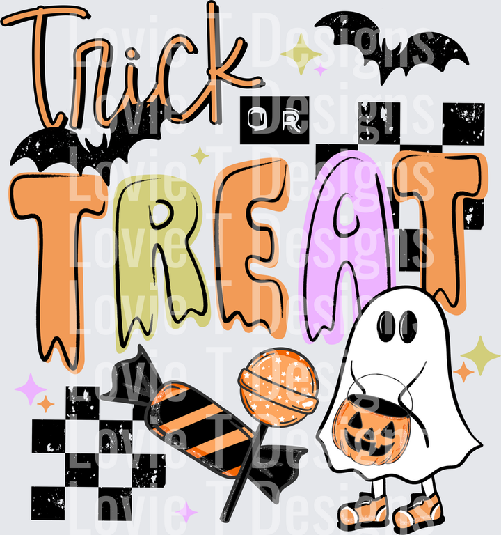 Trick Or Treat Black Halloween DTF transfer design