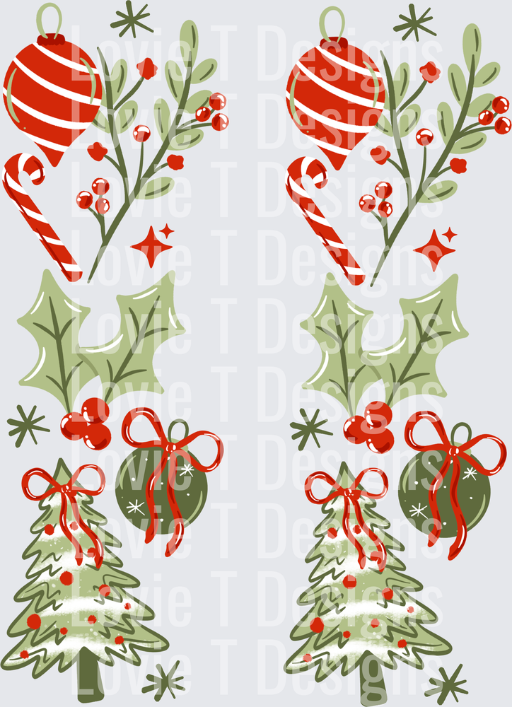 Merry Tree & Holly Sleeves DTF transfer design