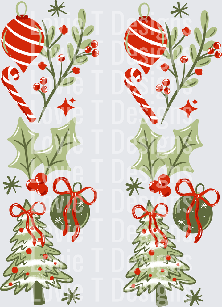 Merry Tree & Holly Sleeves DTF transfer design