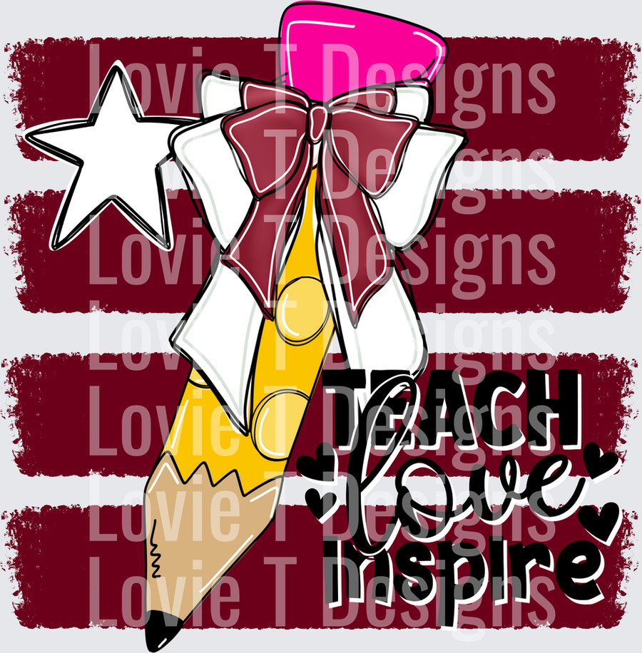 Teach Love Inspire Pencil with Bow Star Stripe Teacher Design