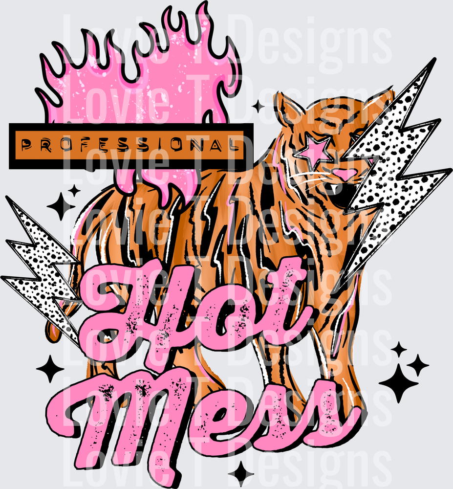 Professional Hot Mess Tiger (Black) DTF transfer design