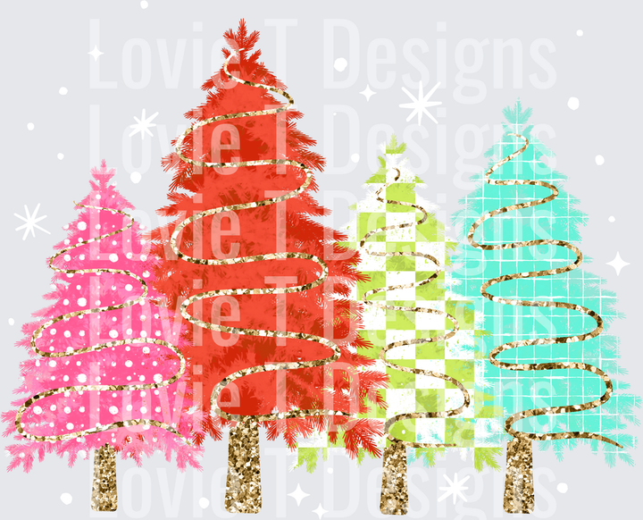 Colorful Christmas Trees DTF transfer design