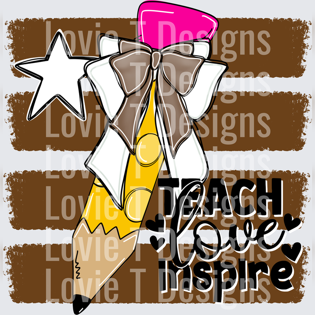 Teach Love Inspire Pencil Bow Brown – DTF Transfer