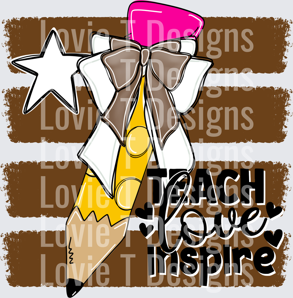 Teach Love Inspire Pencil with Bow and Star Teacher Design