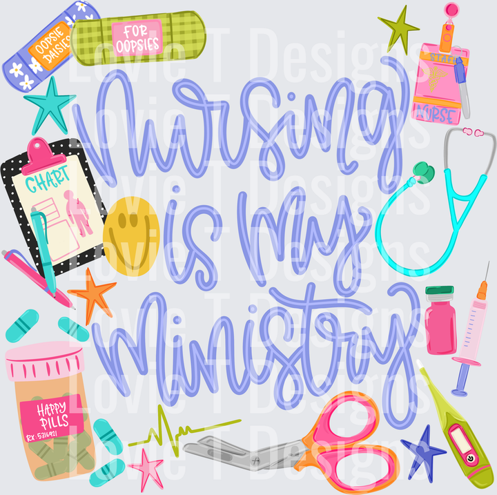Nursing Is My Ministry nurse DTF transfer design