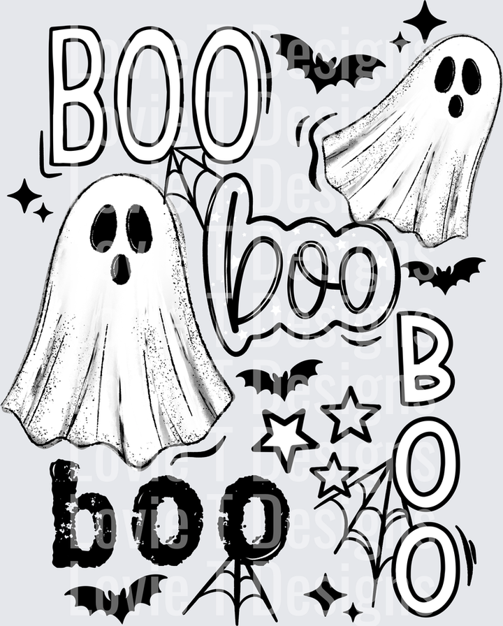 BOO COLLAGE BLACK Halloween DTF transfer design