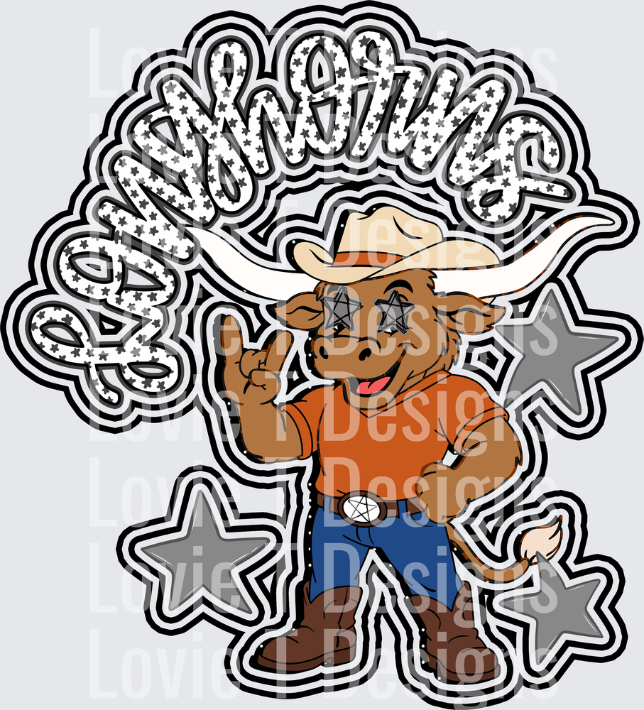 LONGHORNS BLACK mascot DTF transfer design