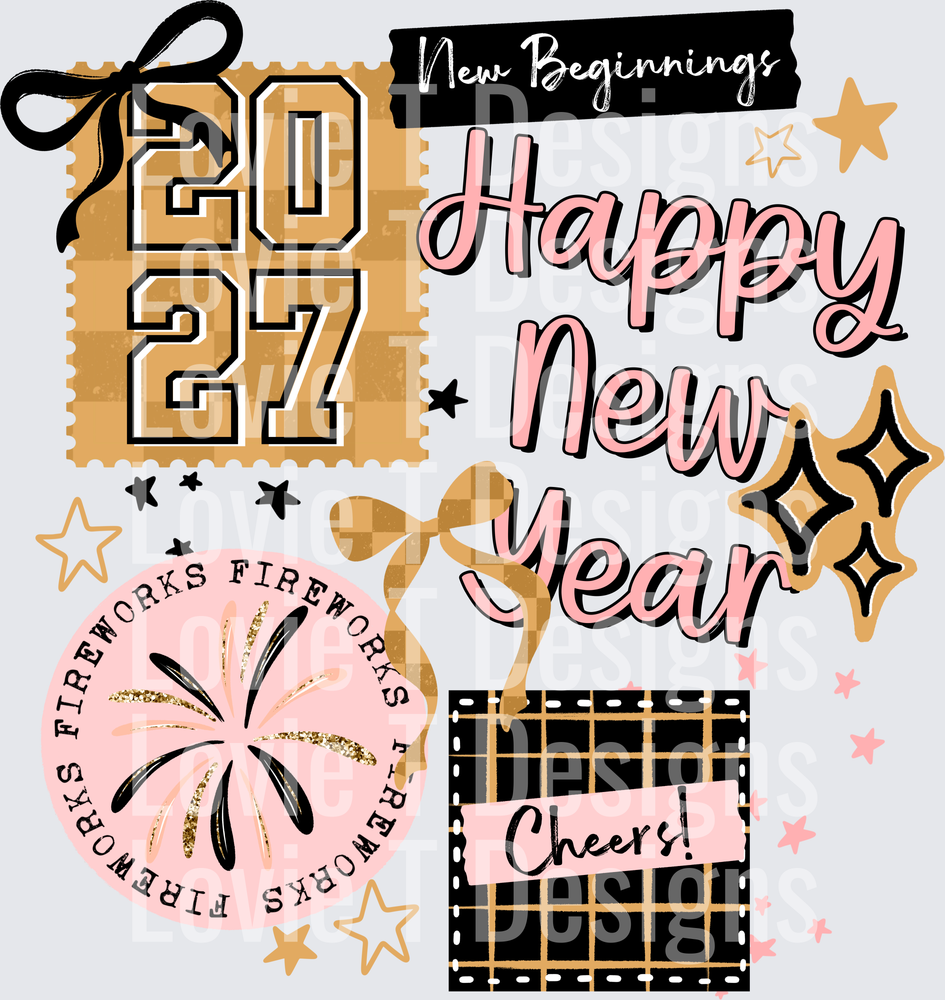 Happy New Year 2027 New Beginnings (Pink) DTF transfer design