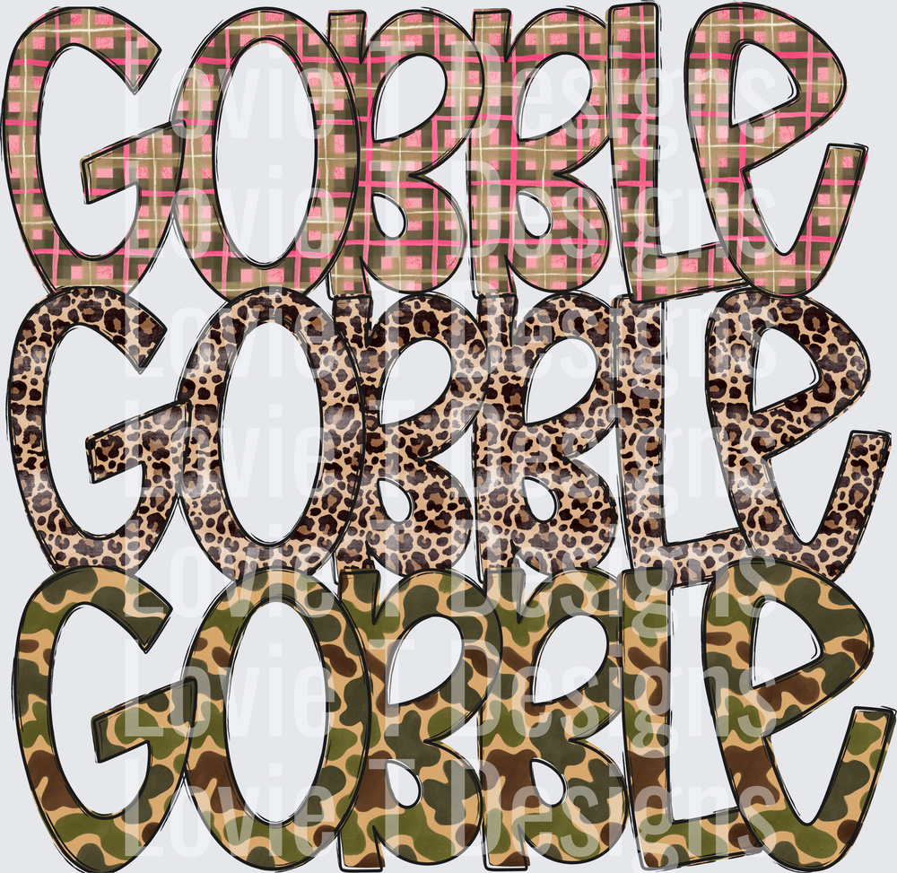 Gobble Gobble Camo Thanksgiving DTF transfer design