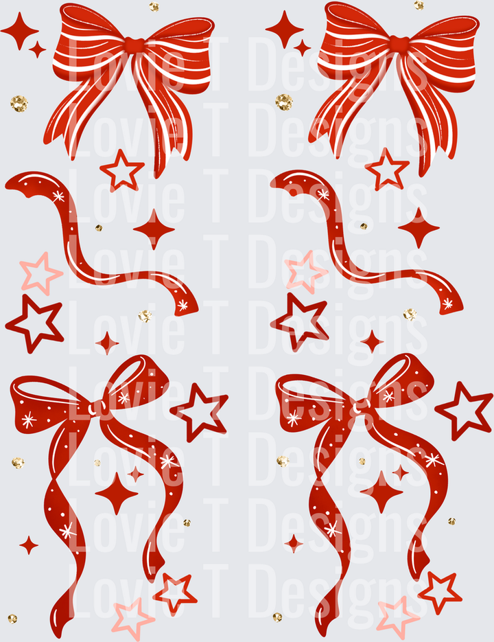 Merry & Bright Red Bows Sleeve DTF transfer design