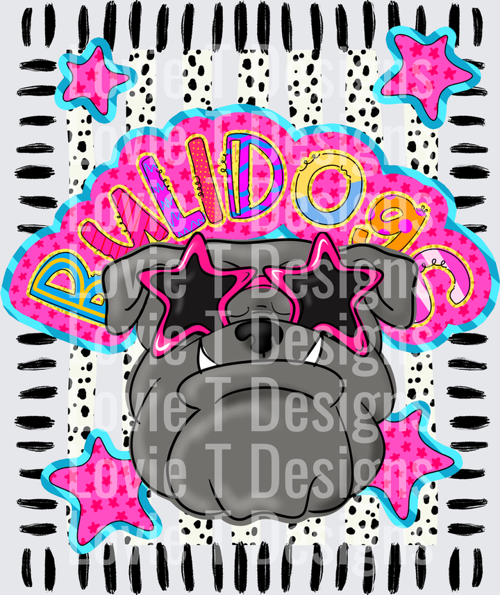 DOODLE STAR SUNGLASSES GREY BULLDOG mascot DTF transfer design