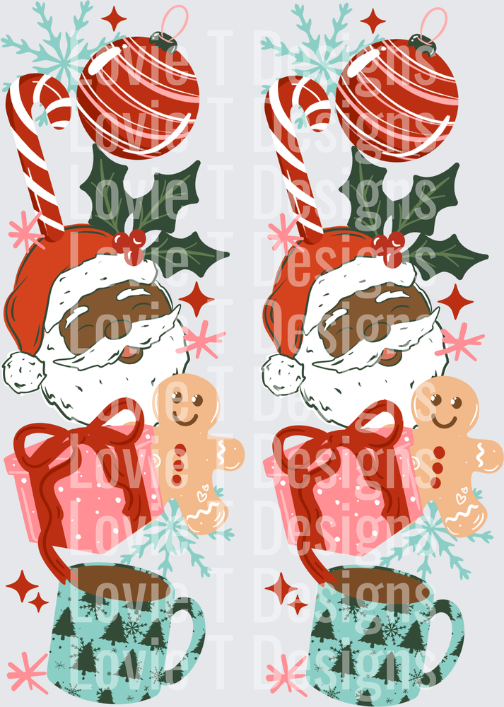 Christmas Things Sleeves (Dark Skin Tone Santa) DTF transfer design
