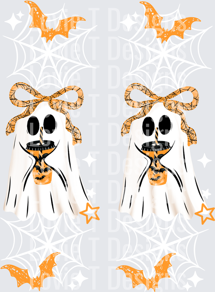 Bat Coffee Ghostie White Sleeves Halloween DTF transfer design