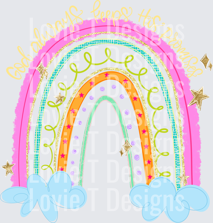 GOD ALWAYS KEEPS HIS PROMISES RAINBOW Faith DTF transfer design